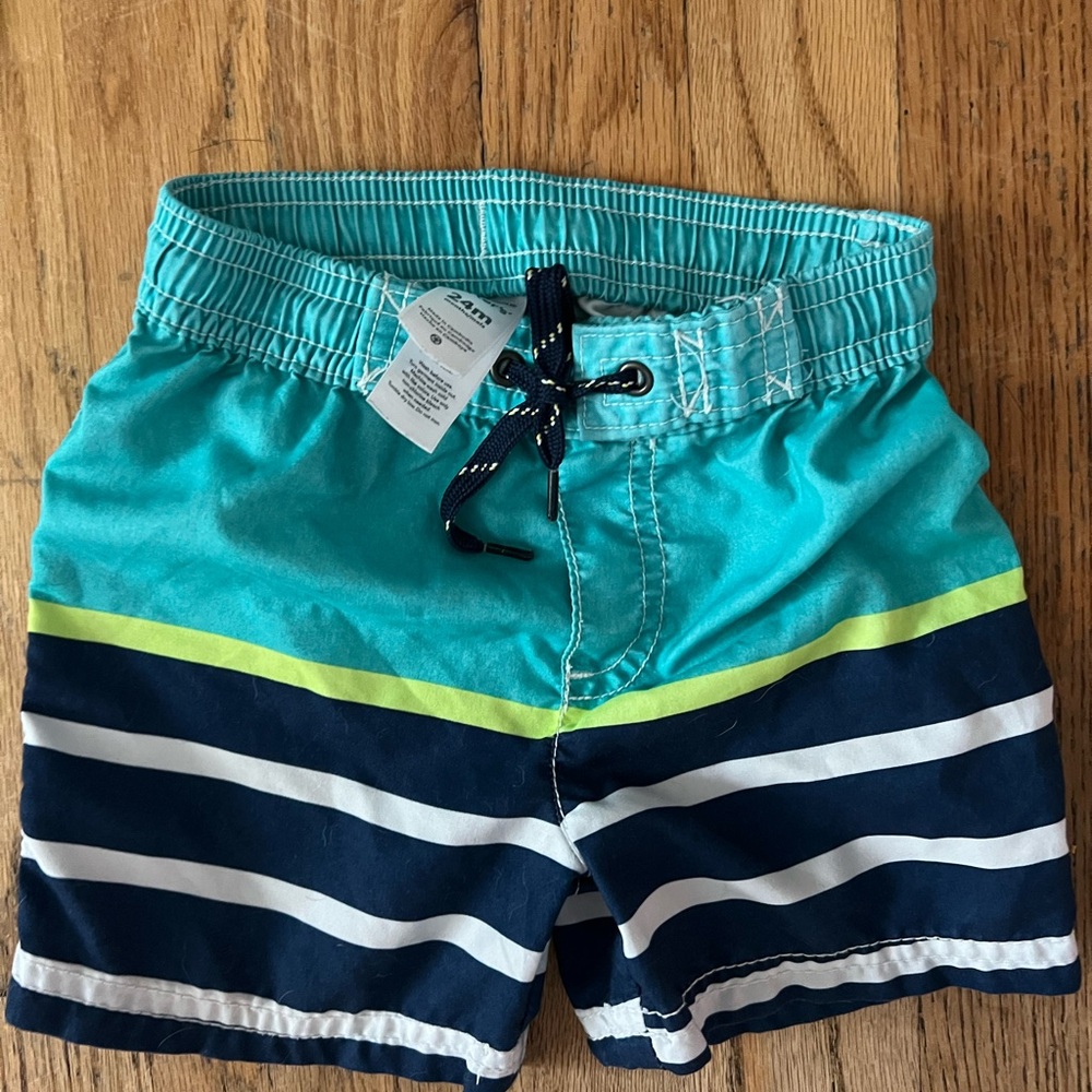 Kids Striped Swim Shorts - Blue and Green